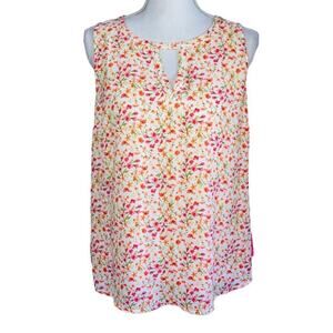 NY & Co. Orange Pink White Floral Sleeveless Tank Medium